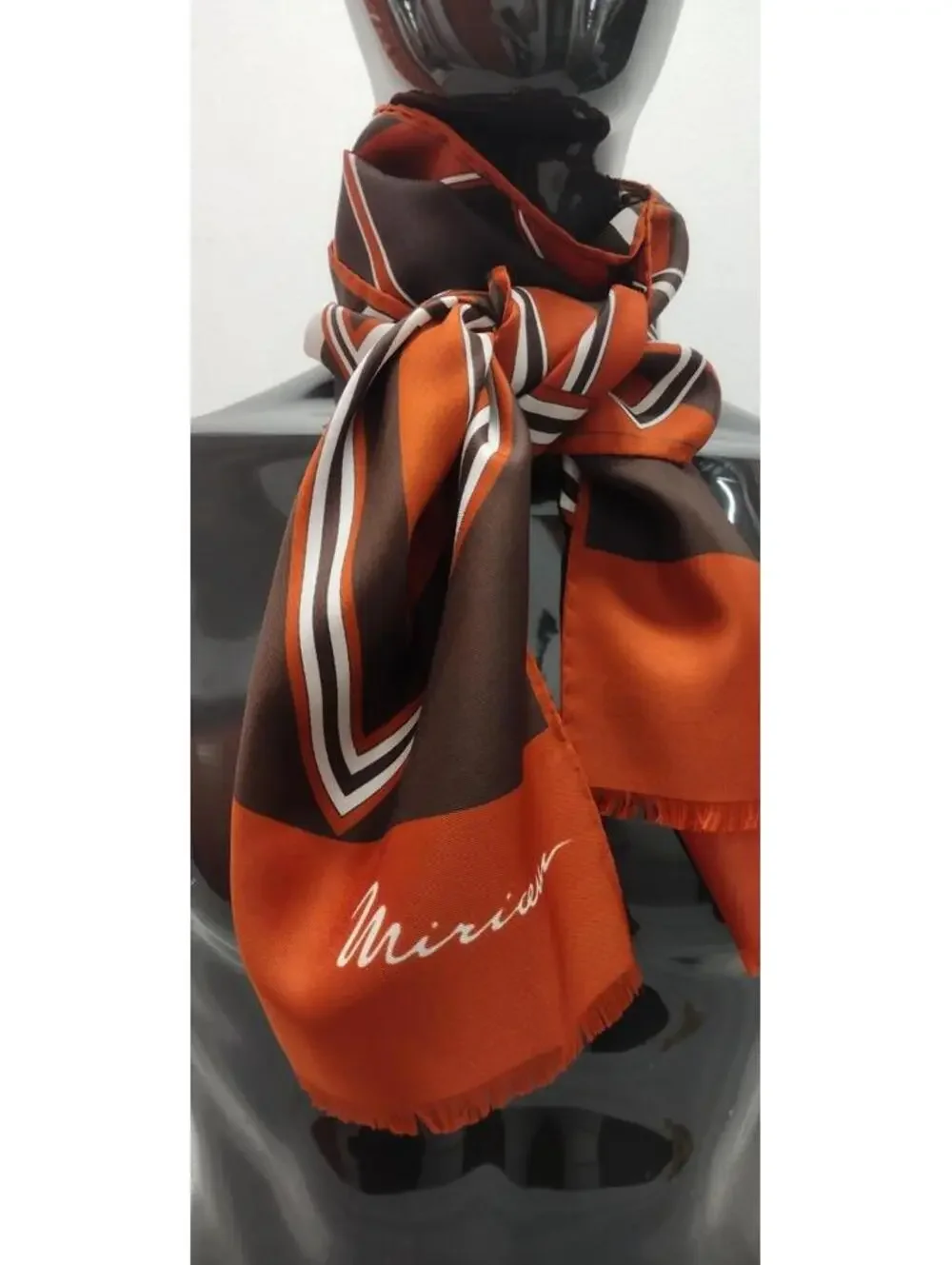 Vintage 70s Miriceu Eureopean Abstract Long Scarf Terra Brown Geometric Diamonds